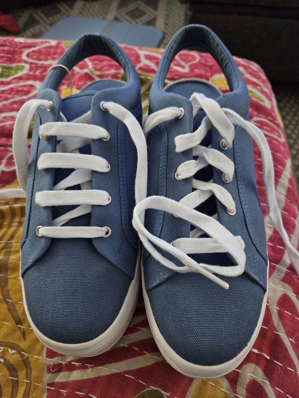 Blue Canvas Sling Back Sneakers - White Laces